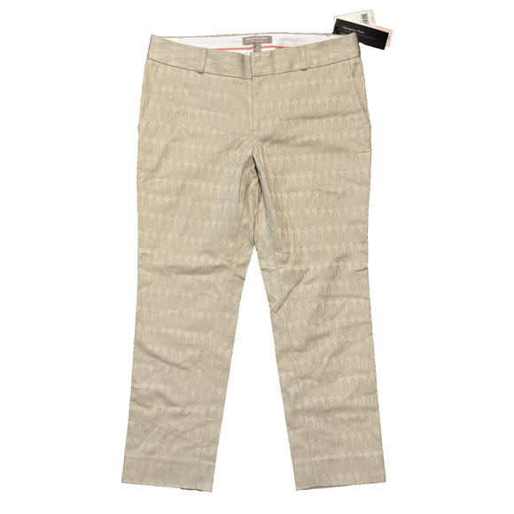 Banana Republic Dress Pants Hampton Fit Crop Beige Patterned - Women's 4 Petite - Picture 1 of 10